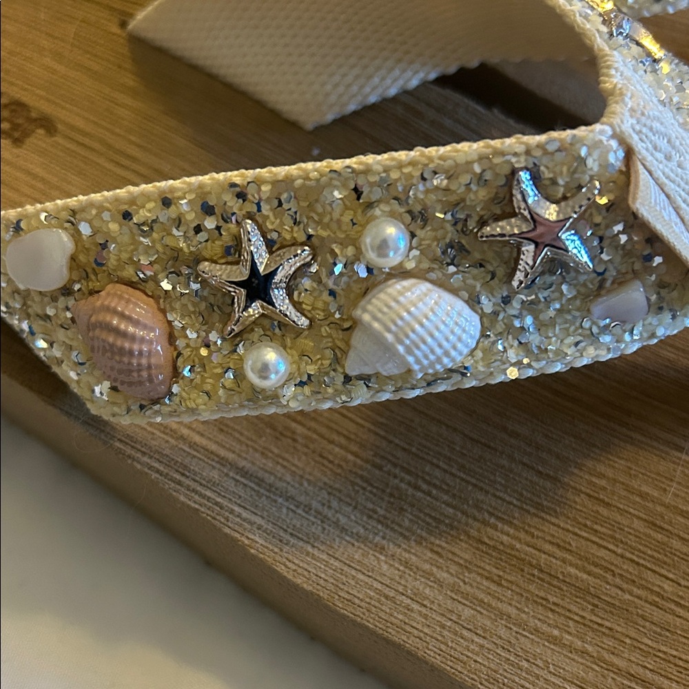 Embellished Sandals with Cream and White Accents - Picture 5 of 6